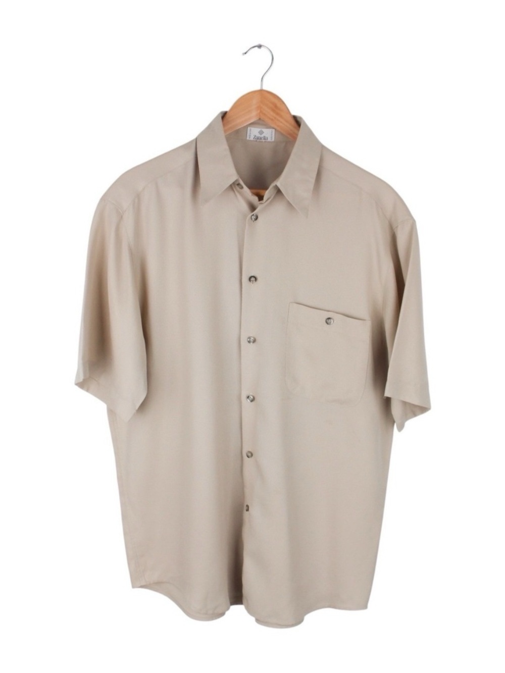 Vintage Zanella Button Up Shirt Short Sleeve Lyocell Beige Italy Men's Medium